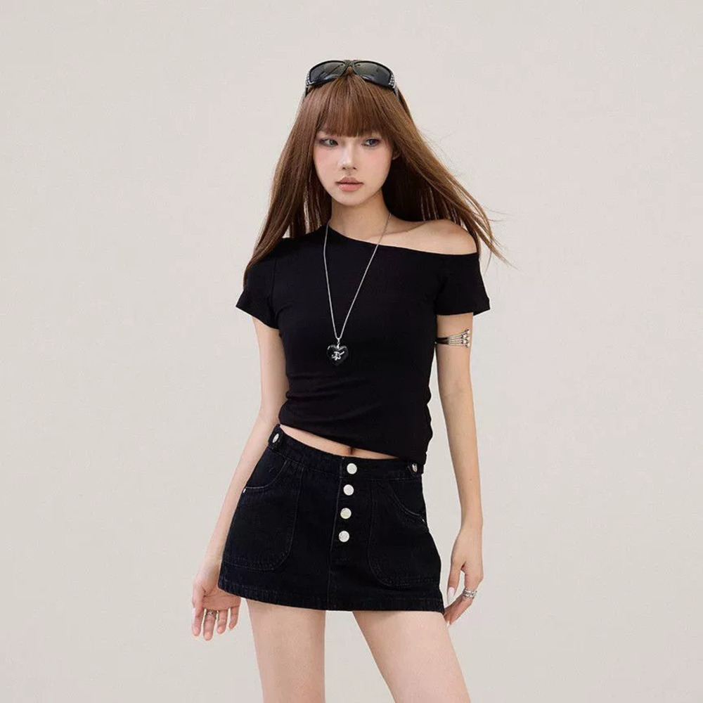 Zara Black High Waist Button Denim Mini Skirt Bodycon Antiexposure